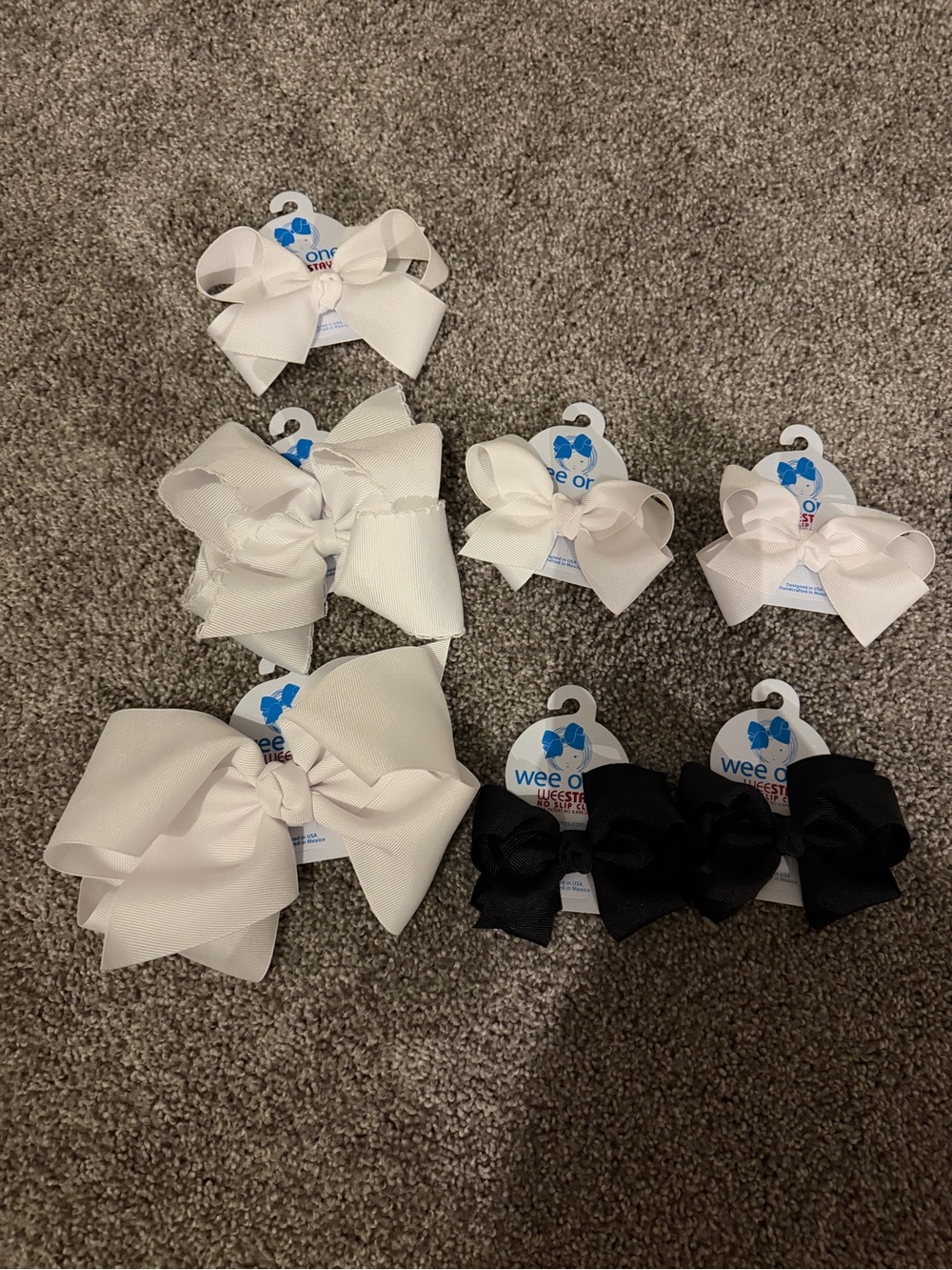 Wee Ones White and Black Ribbon Bow Hair Clips - Set of 8